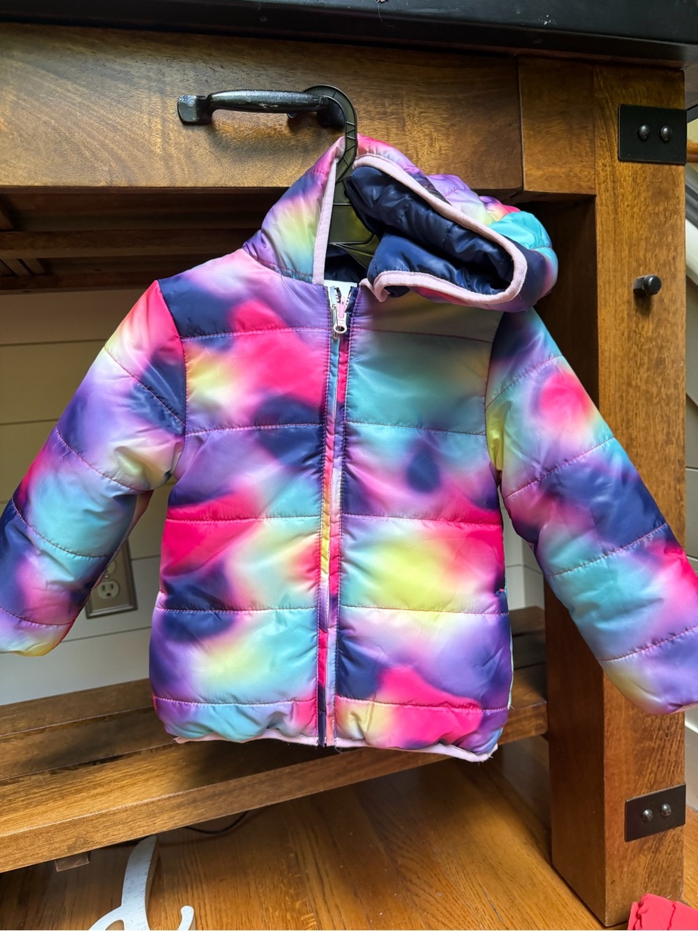 Epic Threads Girls Size 3T Hooded Tie-Dye Rainbow Puffer Jacket Coat